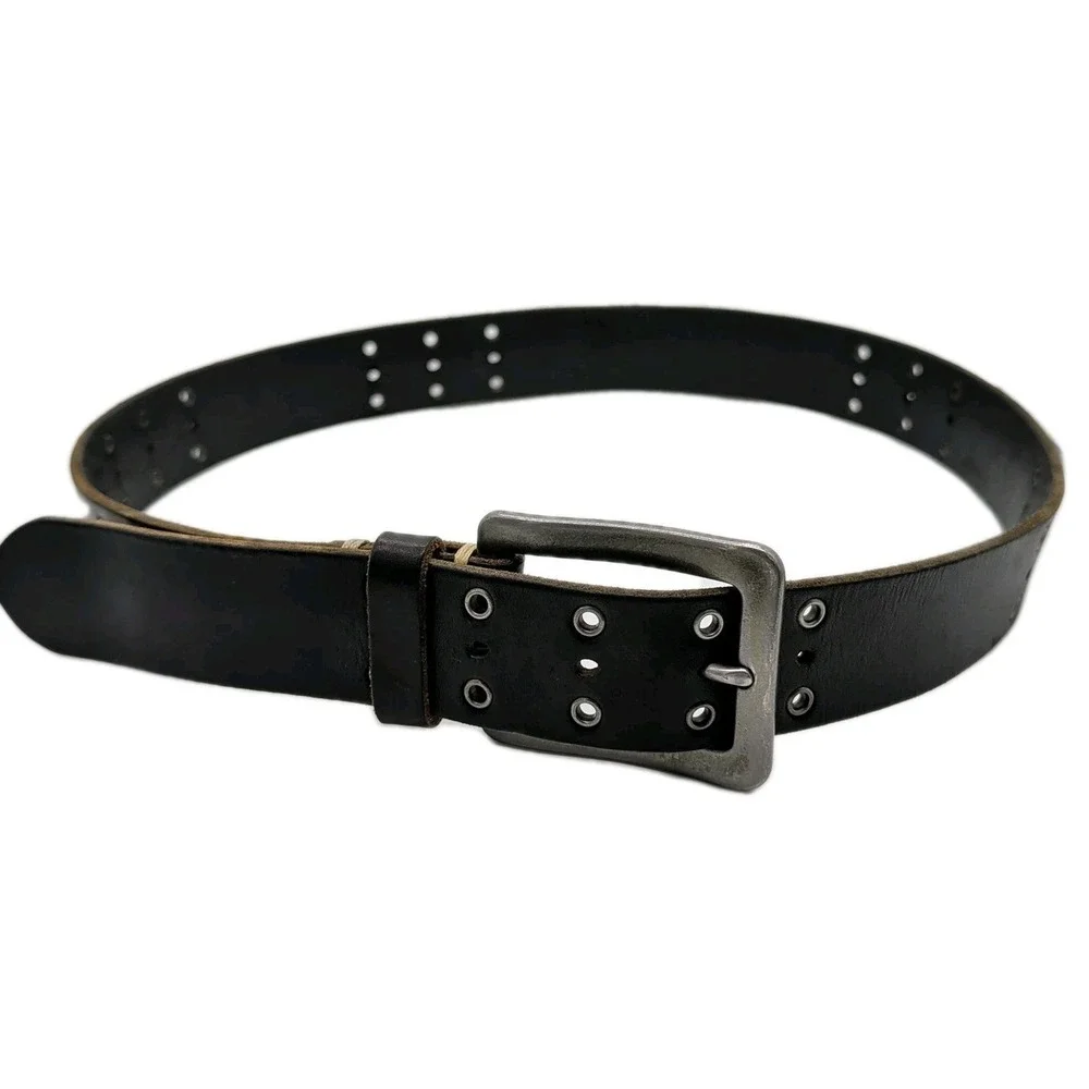 Y2K Leather Belt Dark Brown Double Grommet Banana Republic Genuine Italian Sz 34